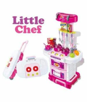 Ensemble de cuisine 3-en-1 Little Chef pour enfants, couleur rose, avec accessoires réalistes.