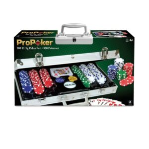 Jeu ProPoker 300 jetons dans un coffret en aluminium avec cartes et bouton croupier