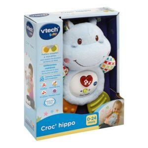 Croc' Hippo Bleu VTech : jouet interactif pour bébé avec boutons lumineux, sons et chansons pour l’éveil et l’apprentissage des formes et couleurs.