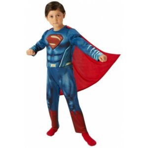 "Déguisement Superman – Justice Luxe avec combinaison bleue, logo Superman, ceinture rouge et cape, inspiré du personnage DC."