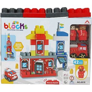 "Block Police Office avec blocs de construction pour créer un poste de police, des véhicules, des personnages policiers et des accessoires."