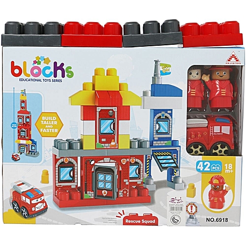 "Block Police Office avec blocs de construction pour créer un poste de police, des véhicules, des personnages policiers et des accessoires."