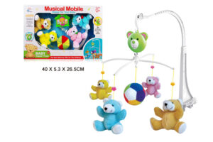Hochet Carrousel Sur La Crèche Musique D'ours En Peluche – Jouet interactif pour bébé avec un ours en peluche, un carrousel qui tourne et des mélodies apaisantes.