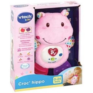 Croc' Hippo Rose VTech : jouet interactif pour bébé avec des sons, des lumières et des chansons pour stimuler l'éveil.