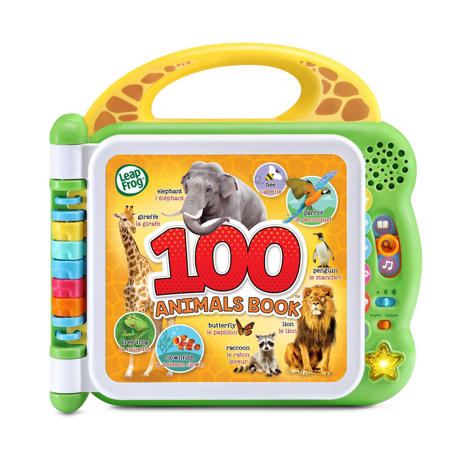 Imagier des animaux bilingue pour enfants avec illustrations colorées en français et en anglais.