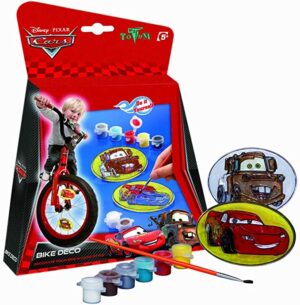 Kit de décorations de vélo Totum Disney Cars avec des autocollants et accessoires colorés pour personnaliser un vélo avec les personnages de Cars.