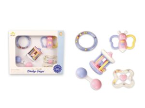 Hochet main coloré et léger pour bébé, conçu pour stimuler les sens avec des matériaux sûrs et non-toxiques.