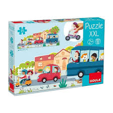 Puzzle XXL Véhicules Goula en bois avec grandes pièces illustrant des véhicules.