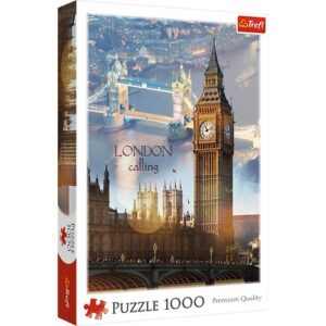 Puzzle London Calling de 1000 pièces représentant une scène emblématique de Londres, idéal pour les passionnés de la ville et les amateurs de défis.