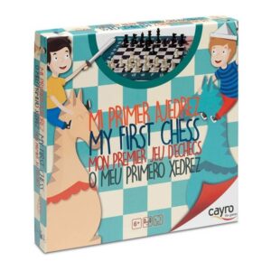Jeu d’échecs avec plateau illustré et pièces classiques pour apprentissage facile.