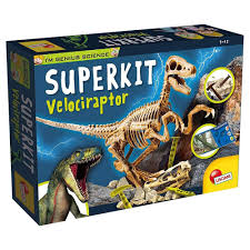 Kit I'M GENIUS Super Kit Velociraptor Lisciani, modèle de dinosaure en construction avec pièces détaillées.