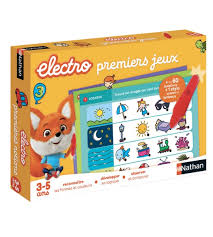 "Boîte du jeu Electro Premiers Jeux Nathan – Jeu éducatif électronique pour enfants de 3 à 6 ans, avec des questions interactives sur les animaux, les formes et les couleurs."