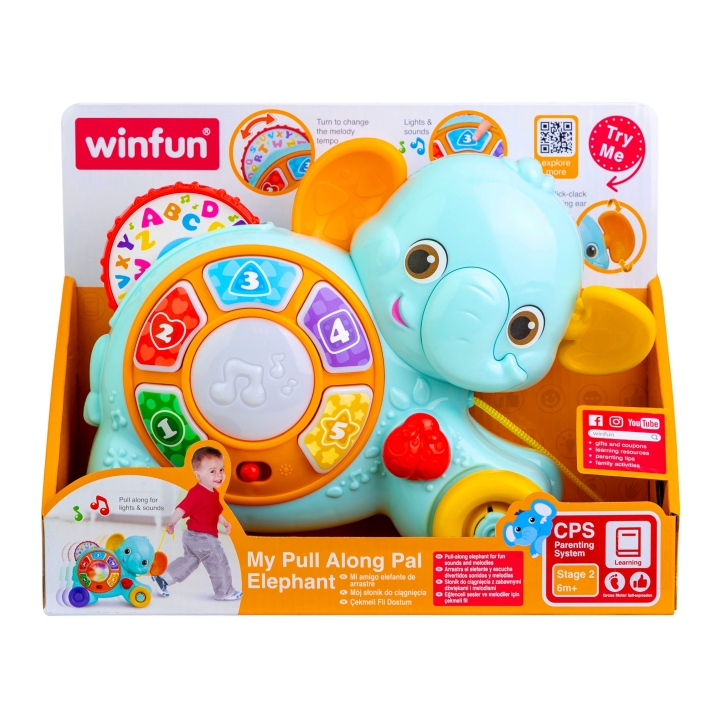 Éléphant à tirer interactif avec boutons, roue et lumières colorées pour bébés