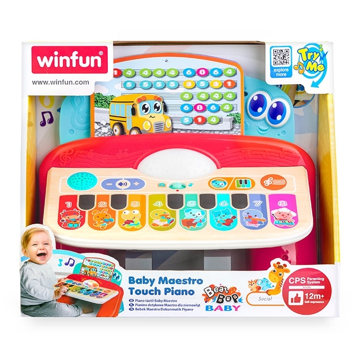 Piano interactif bébé avec 8 touches, cartes de chansons et lumières clignotantes