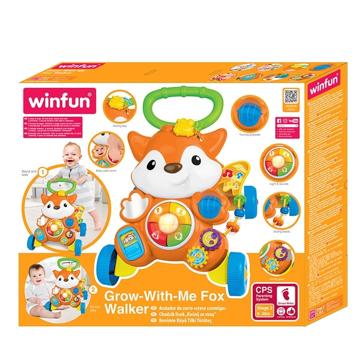 Fox Walker interactif avec activités, lumière clignotante et boutons sonores pour tout-petits