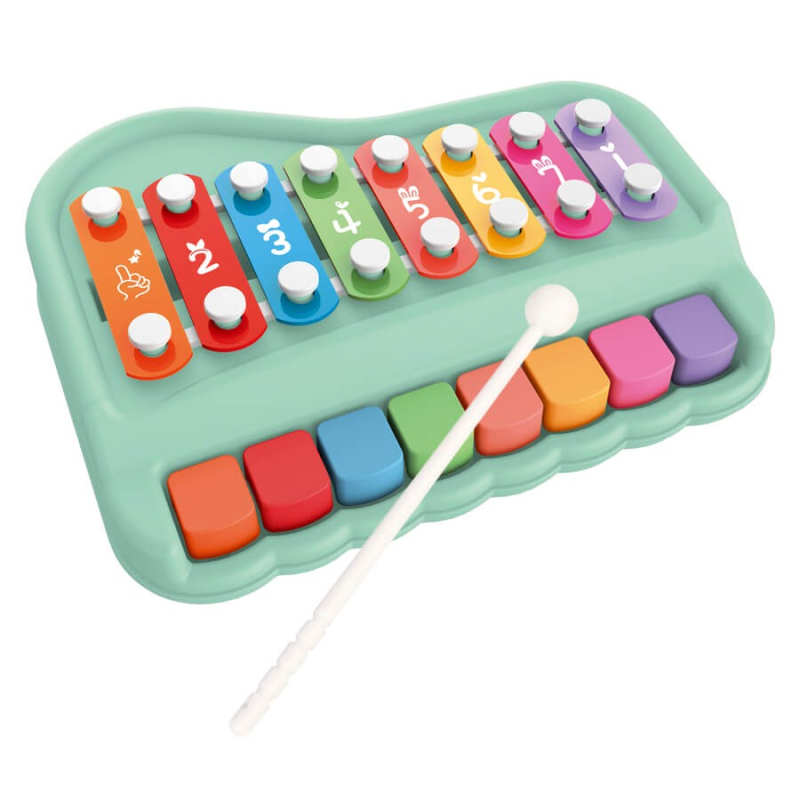 Enfant jouant sur un jouet musical 2 en 1 avec piano à 8 touches et xylophone coloré