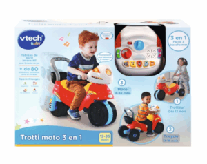 Bébé jouant sur la Trotti Moto 3 en 1 évolutive avec sons et lumières.