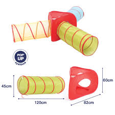 Trois tunnels à assembler pour créer un grand parcours de motricité. Léger, souple, peu encombrant, se déplie et se plie facilement dans son sac inclus. https://st0.etoilejouet.ma/wp-content/uploads/2024/06/tunnels-de-jeu-a-combiner-ludi-etoile-jouet.jpg