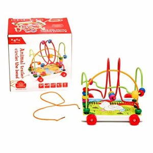 Jouet éducatif en bois avec perles et remorque. 🐘Apprentissage du comptage, coordination œil-main et amusement garanti ! Peinture non toxique.