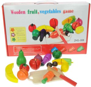 Grand ensemble de fruits et légumes en bois avec Velcro — éducatif, amusant et durable. Idéal pour apprendre en jouant