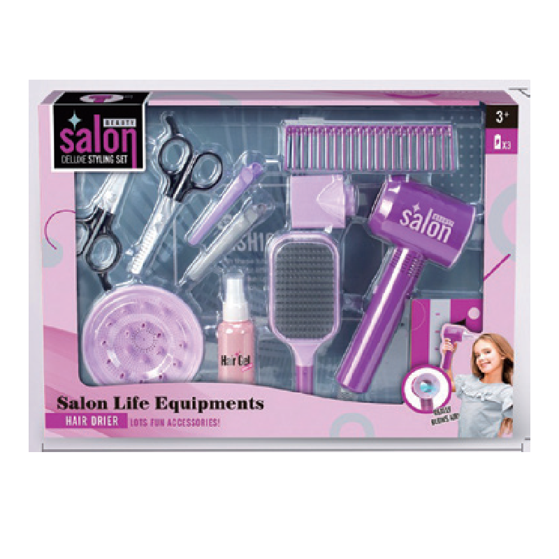 Le set de coiffure contient de nombreux accessoires amusants : un sèche-cheveux avec deux embouts différents, deux paires de ciseaux, une brosse à cheveux et un peigne. Le sèche-cheveux fonctionne avec des piles (non fournies) et souffle vraiment de l'air, avec trois modes de réglage : vitesse élevée, vitesse faible et arrêt. De quoi offrir une expérience de jeu réaliste et interactive. Avec ce kit, les enfants peuvent développer leur créativité et leur dextérité en s'amusant à coiffer leurs amis ou leurs poupées. Inclus dans le kit : Sèche-cheveux avec deux embouts différents Deux paires de ciseaux Brosse à cheveux Peigne https://st0.etoilejouet.ma/wp-content/uploads/2024/09/set-de-coiffeur-etoile-jouet.png