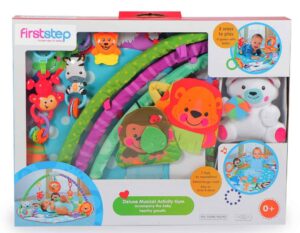 tapis d’éveil deluxe bébé avec arche de jeu et jouets suspendus colorés`