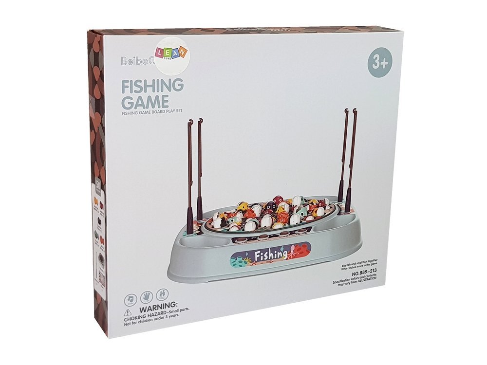 Jeu de pêche interactif avec poissons colorés, plateau rotatif et musique joyeuse pour enfants et famille.