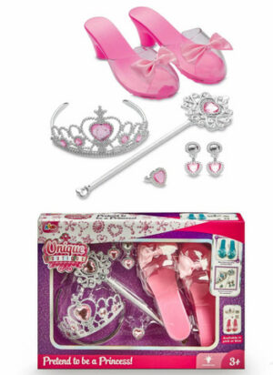 Coffret princesse rose avec couronne, chaussures et baguette magique