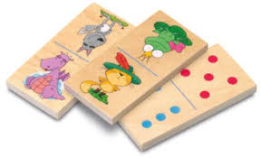 Grands dominos en bois à jouer des deux côtés. D'un côté, vous devez associer les magnifiques illustrations, et de l'autre, vous pouvez jouer aux dominos à points classiques
