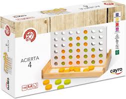 Jeu Connect 4 en bois - Cayro, avec un cadre en bois naturel et des pièces rondes en bois. Design épuré pour des heures de jeu convivial.