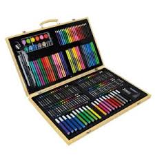 Mallette à Dessin en Bois 180 Pièces – kit complet d'art avec crayons, pastels et pinceaux dans une mallette en bois.