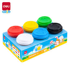Pâte à modeler Deli 6 pots, pâte colorée et malléable en pots refermables, idéale pour activités créatives enfants.